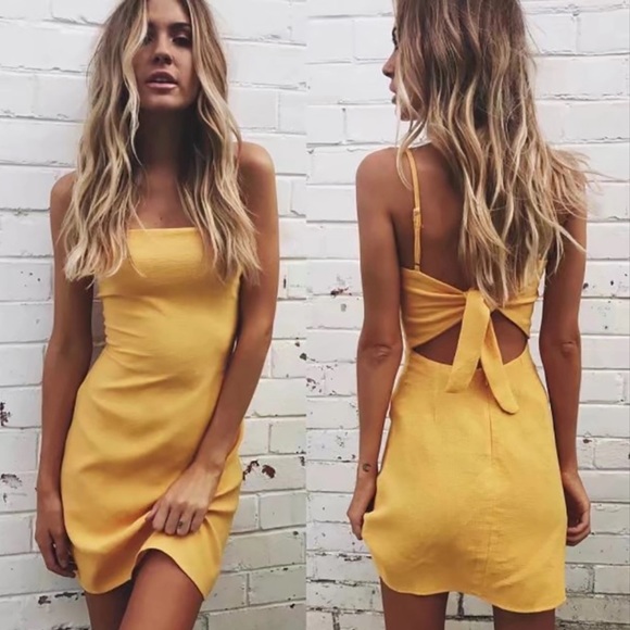 'Ingrid' Tie Back Summer Dress - Yellow - Picture 6 of 8